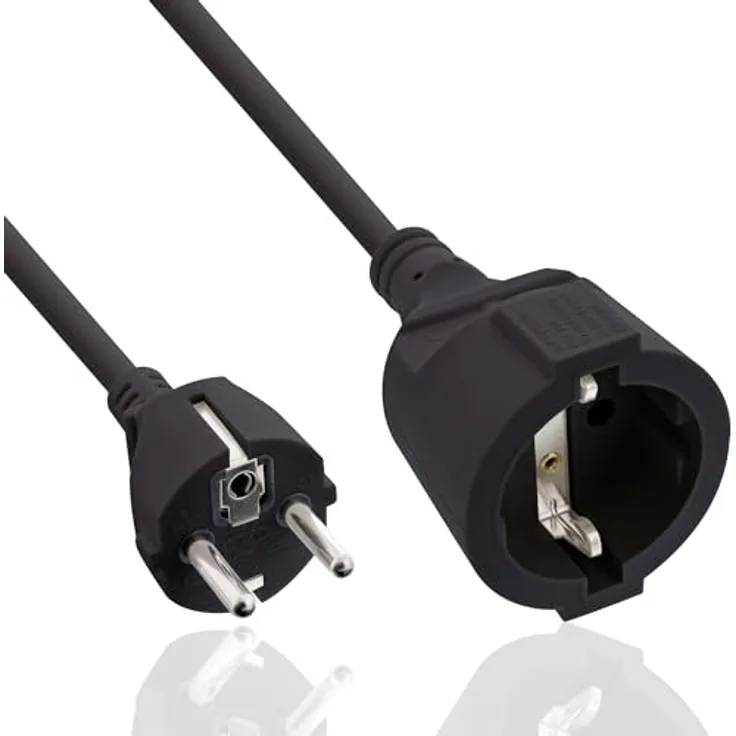 InLine Schutzkontakt-Verlängerungskabel CEE 7/7, GS-zertifiziert mit Kinderschutz, 230V, H05VV-F3G1,5, 5m, schwarz