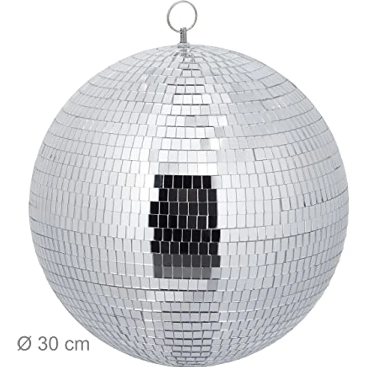 Relaxdays Discokugel, Ø 30 cm, Deko Spiegelkugel zum Aufhängen, große Partykugel mit Metallöse, Discoball Party, Silber - Preisvergleich – Bild 4