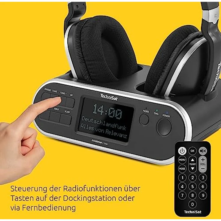 TechniSat STEREOMAN 2 DAB+ - kabelloser 2,4GHz Funkkopfhörer (mit Dockingstation, DAB+/UKW-Radioempfang, für Fernseher und Musikanlagen) schwarz – Bild 4