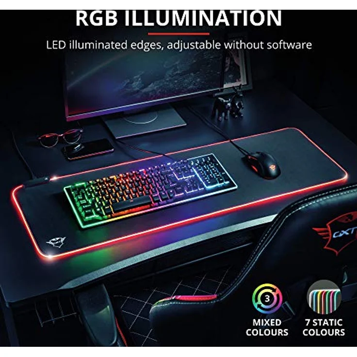 Trust Gaming GXT 764 Glide-Flex XXL RGB Mauspad Mousepad (Extra Groß : 930 x 300 x 3 mm, Mouse pad mit RGB LED Beleuchtung, Anti Rutsch Matte) schwarz – Bild 2