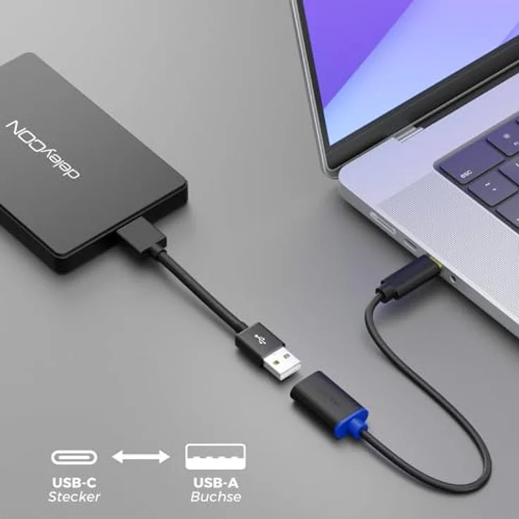 deleyCON 20cm USB-C auf USB-A OTG Adapterkabel 3.0, für Smartphones und Tablets, 5 Gbit/s Übertragungsrate, wendbarer Stecker – Bild 4