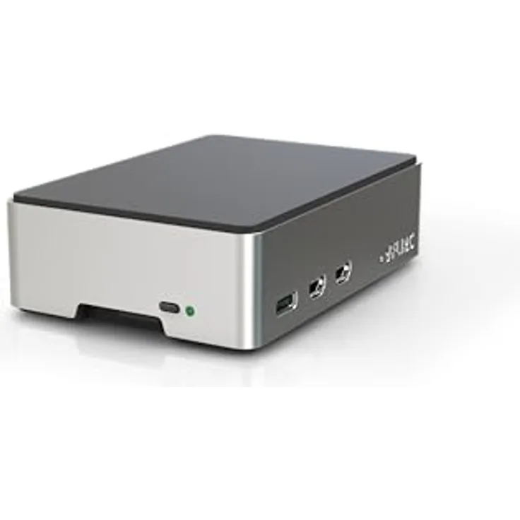 Flirc FLIRC Case - Aluminium Gehäuse für Raspberry Pi 5, Silber/schwarz mit Wärmeleitpad und leichtem Zugang zu GPIO-Anschlüssen