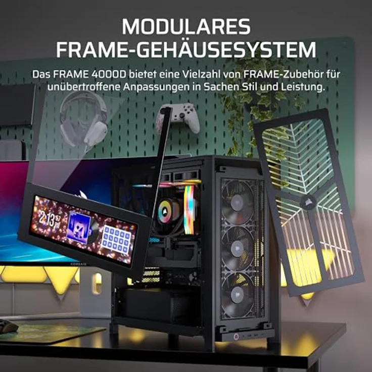 Corsair FRAME 4000D RS, Midi-Tower Gaming Gehäuse für E-ATX mit gehärtetem Glas-Seitenteil, Schwarz-Walnuss – Bild 3