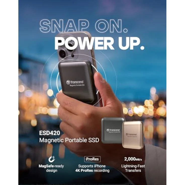 Transcend ESD420, Externe SSD mit 1 TB Speicher, Grau, ultraschnelle Übertragungsgeschwindigkeit bis zu 20 Gbps, kompatibel mit MagSafe iPhone-Modellen – Bild 2
