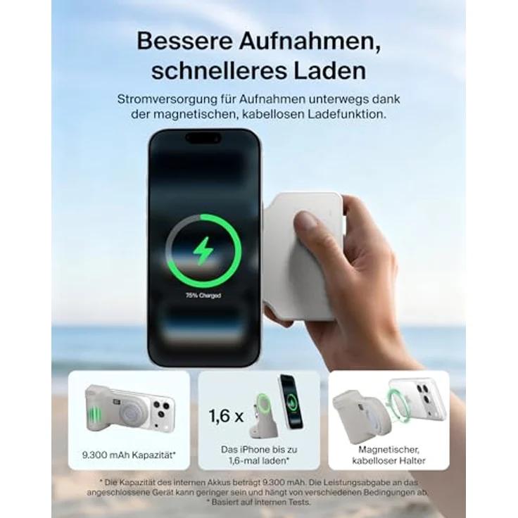 Belkin Stage PowerGrip, Magnetischer Kameragriff mit 9300mAh Powerbank, Bluetooth, Stativaufsatz und einziehbarem USB-C-Kabel, Handyladegerät für iPhone und Pixel – Bild 4