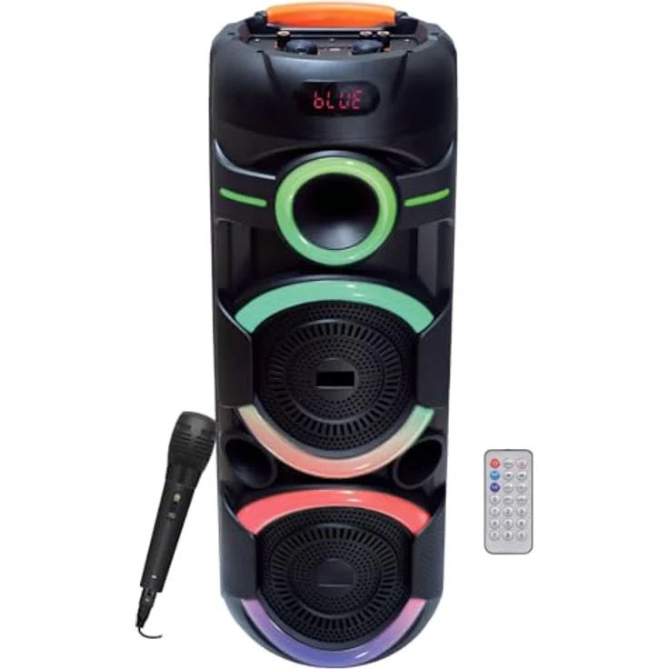 Denver BPS-457 Bluetooth Party Speaker, 400W Sound, LED-Disco-Licht, Akku, USB/SD, TWS, Mikrofon, mit Rollen & Tragegriff – Bild 3