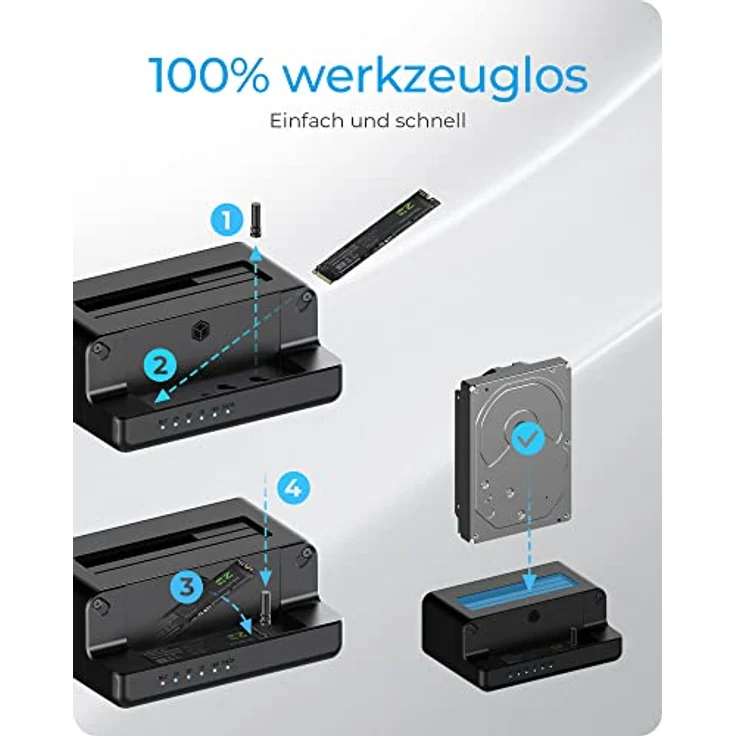 ICY BOX HDD/M.2 NVMe SSD Docking Station USB 3.2 Gen 2 (10 Gbit/s), Festplatten Klonstation & Lesegerät (SATA 2,5/3,5 Zoll & M.2 NVMe), Extern, Adapter, USB-C, USB-A, IB-2914MSCL-C31 – Bild 3