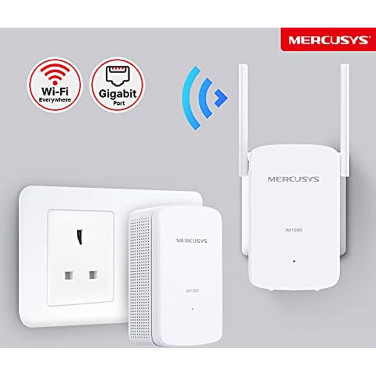 Mercusys AV1000 Gigabit Powerline Starter Kit MP510, Datenübertragung bis zu 1000 Mbps, 300 Mbps WLAN-Erweiterung, Plug-and-Play, Weiß – Bild 2