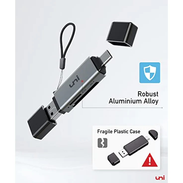 SD Kartenleser, uni USB Kartenleser 3.0, USB C Kartenleser Aluminum 2in1, OTG Adapter, Kartenlesegerät USB C, kompatibel für SD/Micro SD/TF/SDHC/SDXC, kompatibel mit Android/Windows/Mac/OS usw. – Bild 5