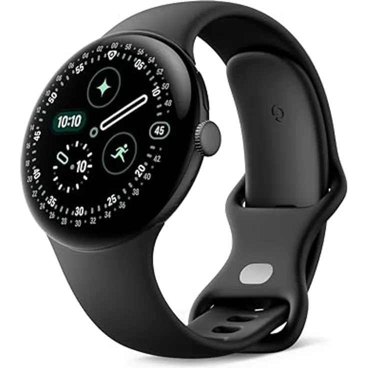 Google Pixel Watch 4 (45 mm), Android-Smartwatch mit Gesundheits- und Fitness-Tracking, Aluminiumgehäuse Matte Black, Sportarmband Obsidian, WLAN