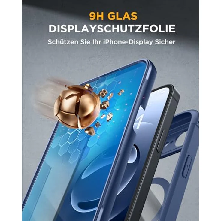 Miracase Hülle für iPhone 17e & 16e, 360° Ganzkörper-Stoßfest mit kratzfestem Panzerglas-Schutz und Voll-Kameraschutz, dunkelblau – Bild 3