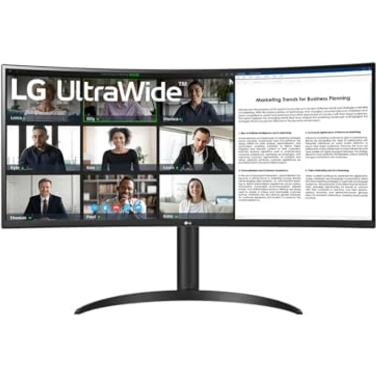 LG UltraWide 21:9 Curved QHD Monitor 34WR55QC-B - 34 Zoll, HDR10, PBP-Modus, OnScreen Control, AMD FreeSync, 100Hz, USB-C, Höhenverstellung (110mm) - Schwarz – Bild 1