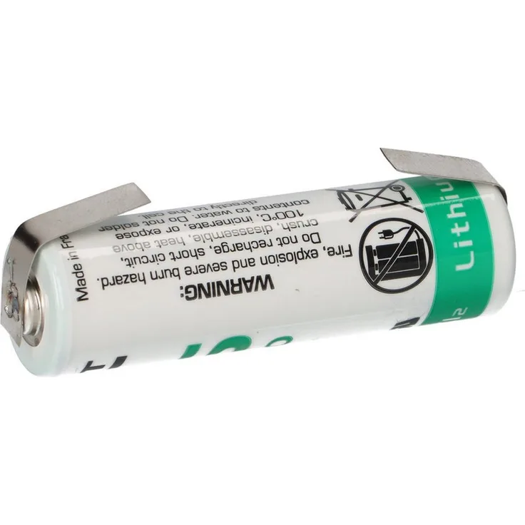 Saft Lithium 3,6V Batterie LS14500 AA-Zelle mit U-förmiger Lötfahne, 2250 mAh, 50,5 mm Höhe