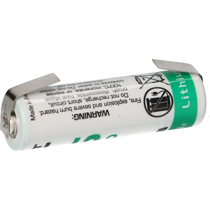 Saft Lithium 3,6V Batterie LS14500 AA-Zelle mit U-förmiger Lötfahne, 2250 mAh, 50,5 mm Höhe