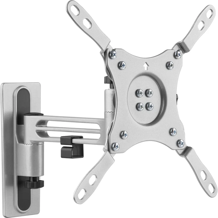 Deltaco ARM-0266, Wandmonitorhalterung für 43" Monitore, Flexibel mit Kabelmanagement und Wasserwaage, Silber