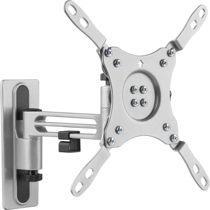Deltaco ARM-0266, Wandmonitorhalterung für 43" Monitore, Flexibel mit Kabelmanagement und Wasserwaage, Silber