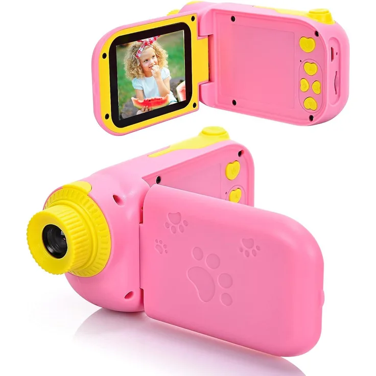 Crrynuo Digitale Kinder Videokamera, 1080p, 2,4-Zoll-IPS-Bildschirm, inklusive 32-GB-SD-Karte, stoßfestes Design für Mädchen von 3-10 Jahren