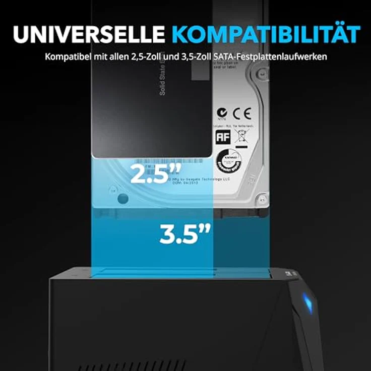 Sabrent Festplattengehäuse (USB 3.0 zu SATA I/II/III Dual Bay externe Festplatte Dockingstation für 2,5 oder 3,5 in HDD, SSD mit Festplatte Duplikator/Cloner Funktion, [10TB Unterstützung] (ec-hd2b) – Bild 4