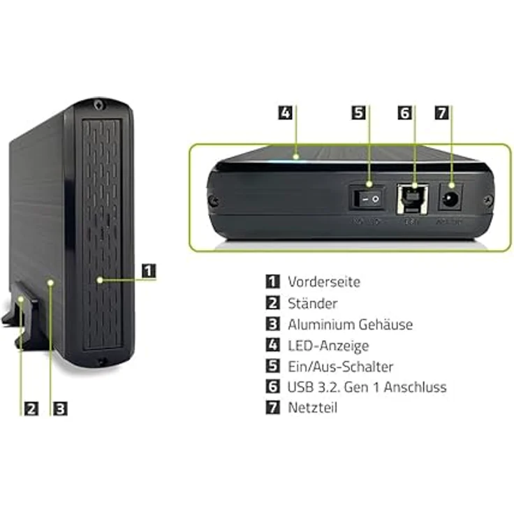 Fantec DB-G35U3-6G USB3.2 Gen1 Festplattengehäuse für 1x 3,5 Zoll SATA Festplatte, Transferraten bis 5Gbit/s, UASP, Aluminium, schwarz – Bild 5