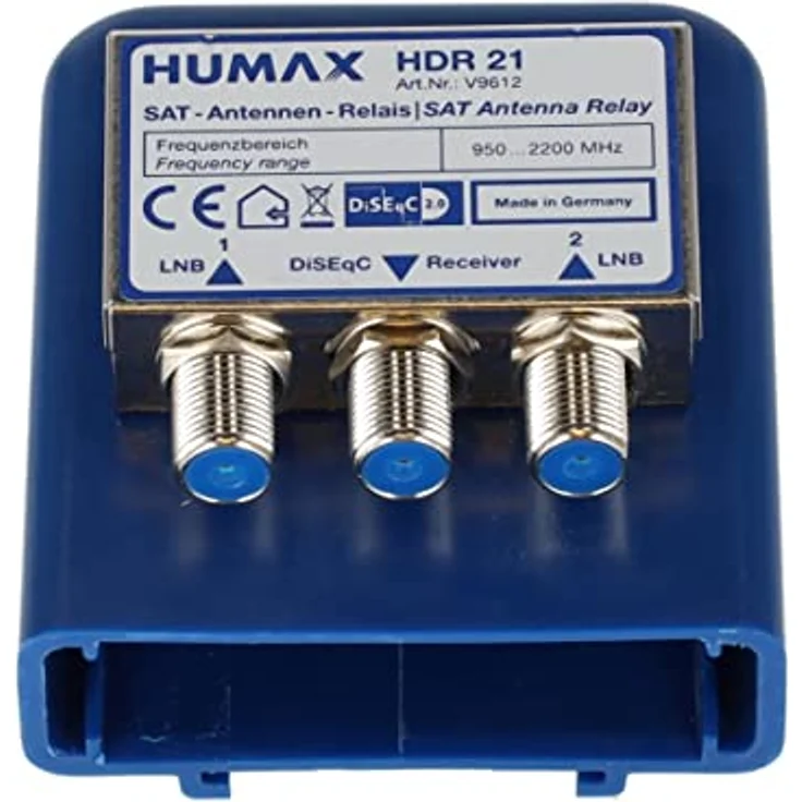 HUMAX Digital 2x1 DiSEqC Relais, SAT Verteiler zum Anschluss von 2 Single LNB an einen Receiver, SAT Multischalter 1 auf 2 mit Wetterschutzgehäuse, SAT Verstärker für Umschaltung bis zu 2 Satelliten – Bild 1
