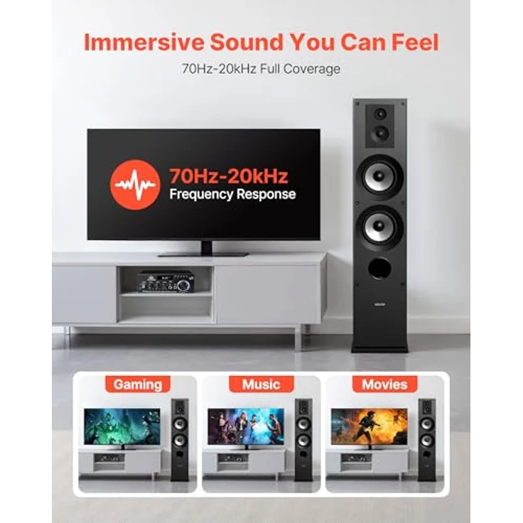 VEVOR Standlautsprecher 3-Wege-System mit 1,91/2,54 cm Hochtöner und Dual 13,34 cm Tieftöner, 145 W Spitzenleistung, MDF-Gehäuse, 70 Hz–20 kHz Frequenzgang, für Home Audio, Single – Bild 4