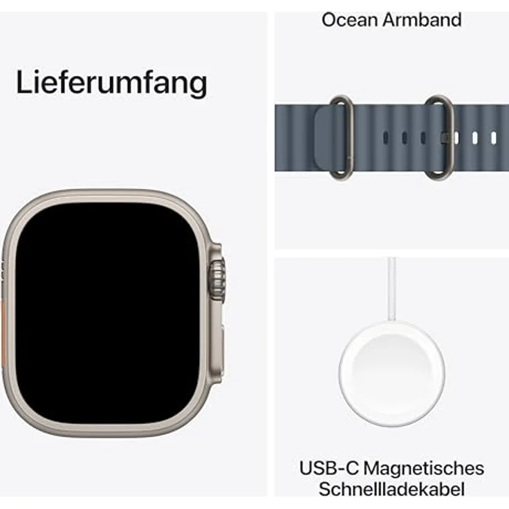Apple Watch Ultra 3 GPS + Cellular, 49mm, Titangehäuse Silber, Ocean Band Blau - One Size – Bild 6
