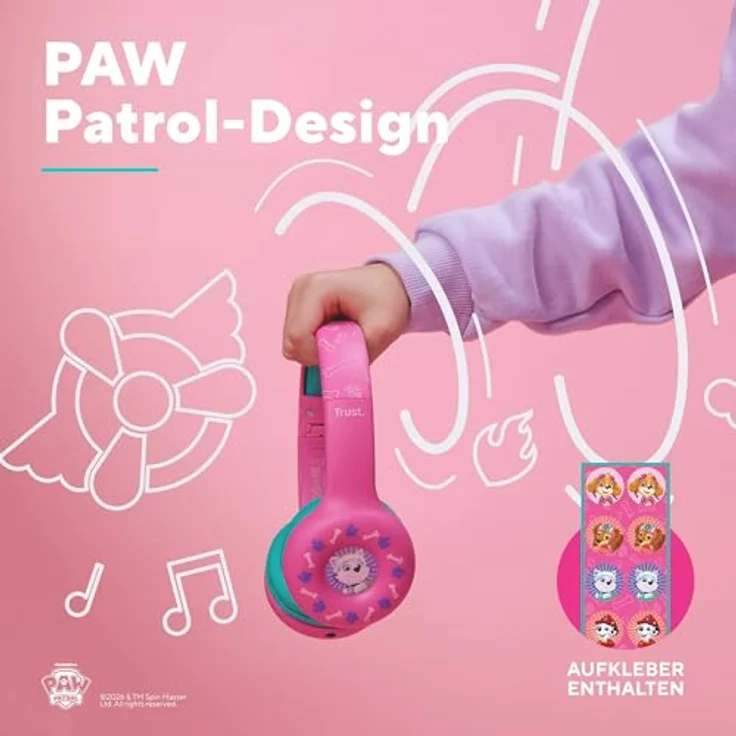 Trust Nouna Wireless Kopfhörer Paw Patrol, Rosa, faltbares Design, integrierter Lautstärkeregler, kabellos und kabelgebunden – Bild 5