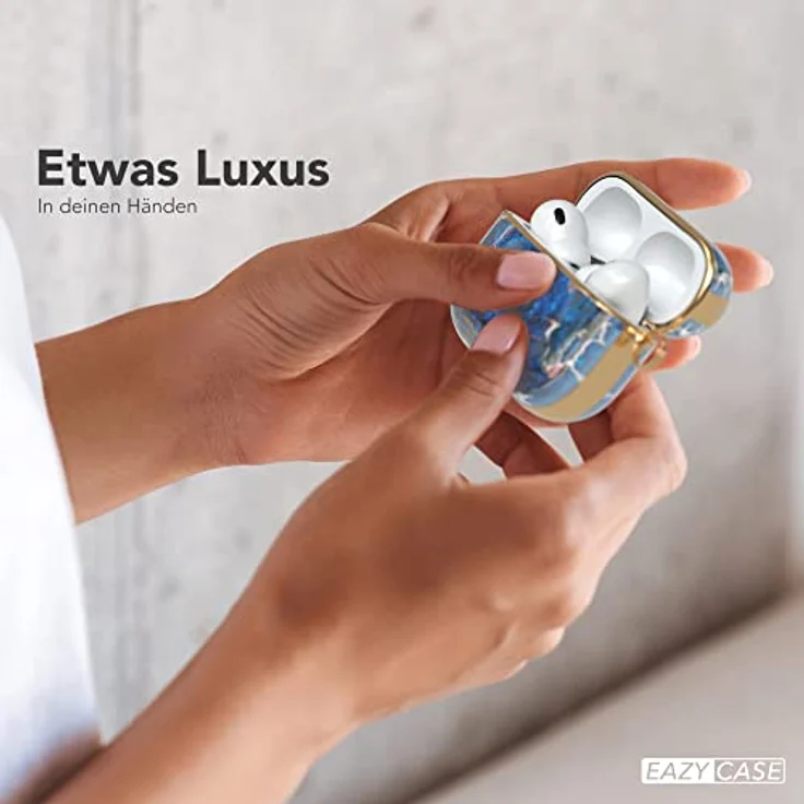 EAZY CASE AirPods Pro 2 Hülle Dunkelblau Marmor Hard Case Stoßfest mit Karabiner - Antikratz Etui rutschfest - für Airpod Pro 2. Generation - EAZY CASE – Bild 3