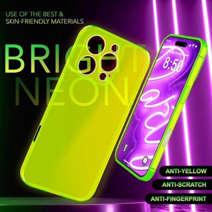 NALIA Transparent Neon Silikon Case kompatibel mit iPhone 16 Pro Max Hülle, Gelb Leuchtende Farbe Robust Anti-Gelb Cover – Bild 3