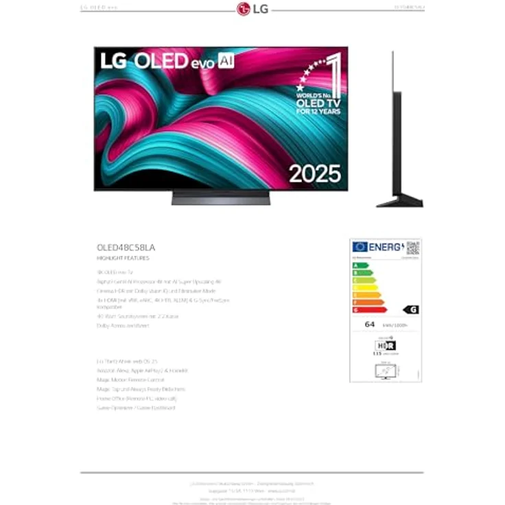 LG OLED48C58LA evo AI G5 4K Smart-TV | 48" (121 cm) 4K OLED evo AI TV mit Brightness Booster | Alpha 9 Gen8 4K AI-Prozessor mit zahlreichen AI-Funktionen | webOS 25| 144 Hz, Nvidia G-Sync und AMD FreeSync, LG OLED C5 – Bild 7