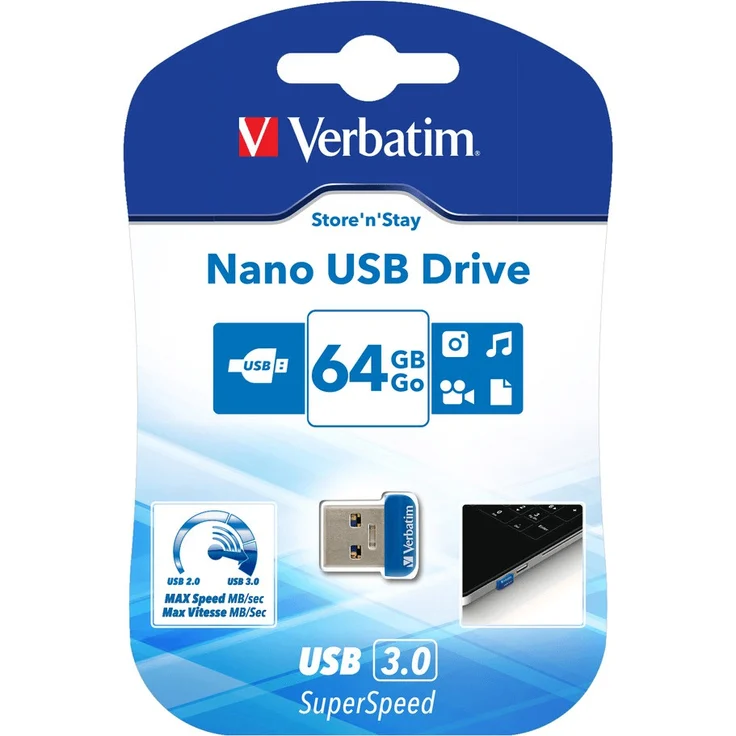 Verbatim Store 'n' Stay Nano USB 3.0-Stick - 64 GB - superflaches Design, blau – Bild 9