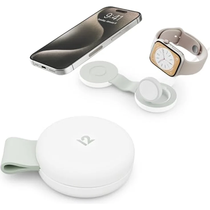 Twelve South Butterfly SE 2-in-1 Qi2 Reise-Ladegerät für iPhone, Airpods und Apple Watch, Weiß - Kabelloses Reise-Ladegerät für iPhone und Apple Watch, kompatibel mit MagSafe, ultrakompakt zusammenklappbar – Bild 1