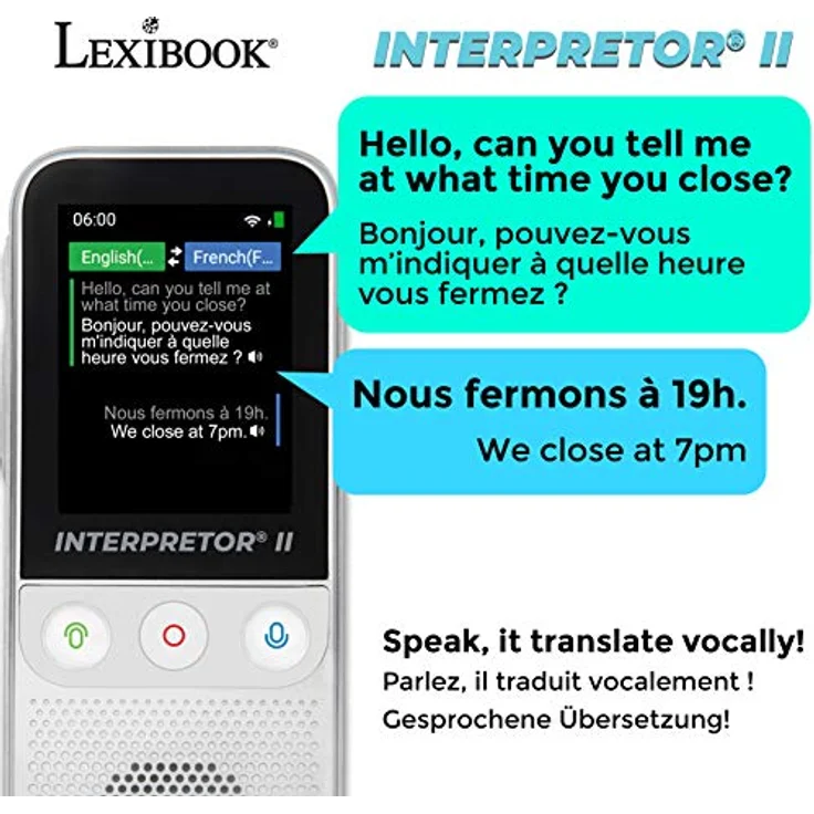 Lexibook, Taschenrechner, Interpretor 2 Sofortiger Sprachübersetzer mit künstlicher Intelligenz 137 Sprachen mit Kamera – Bild 4