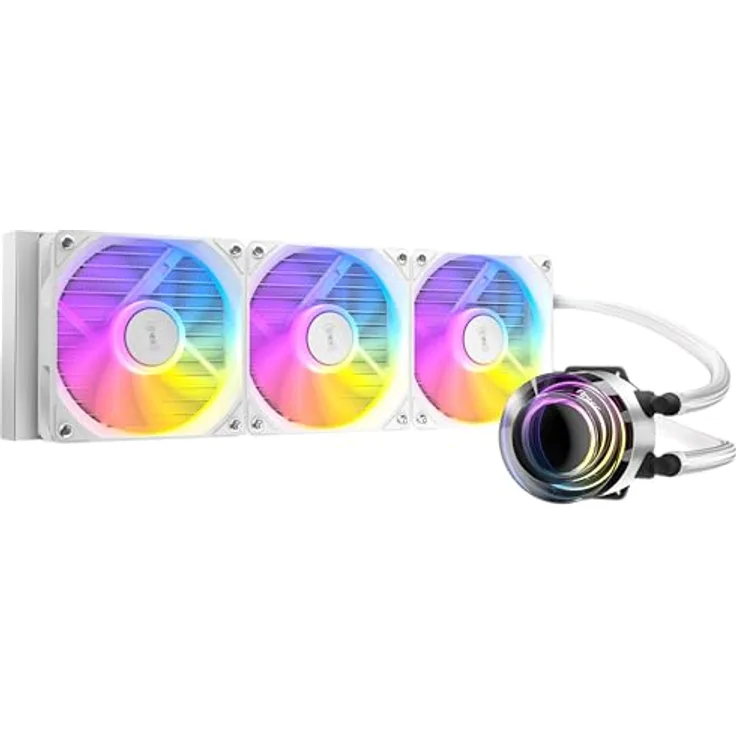 Antec Wasserkühlung AIO Vortex Lum+RGB 360mm Weiß - hängender Spiralpumpenkopf, 360-mm-Aluminiumradiator, PWM ARGB-Lüfter, breite Kompatibilität