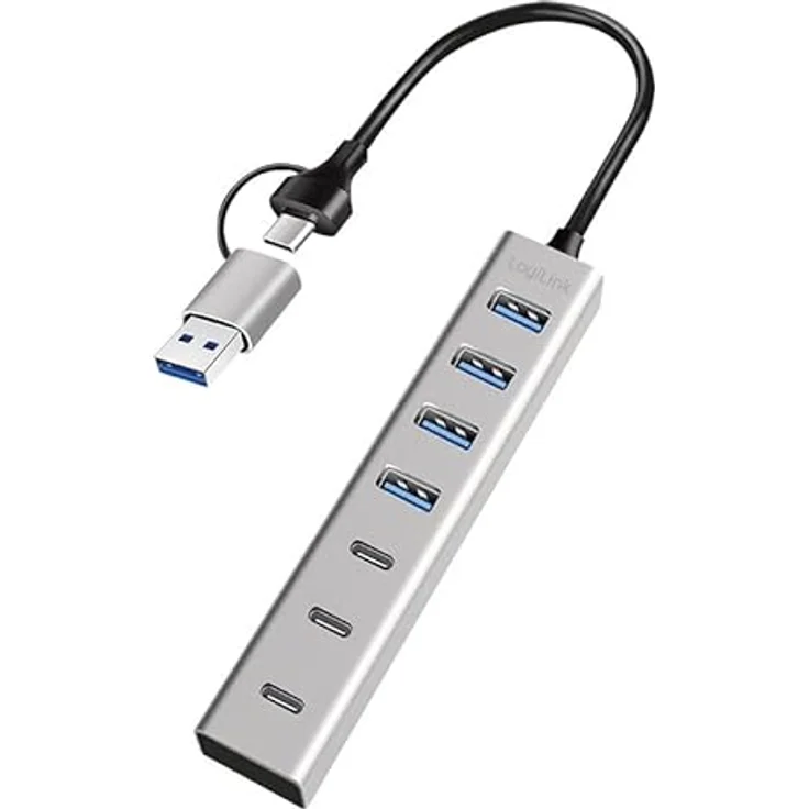 Logilink 076271 USB 3.2 Hub, 4 Ports USB-A und 3 Ports USB-C, Aluminium, Silber – Bild 5