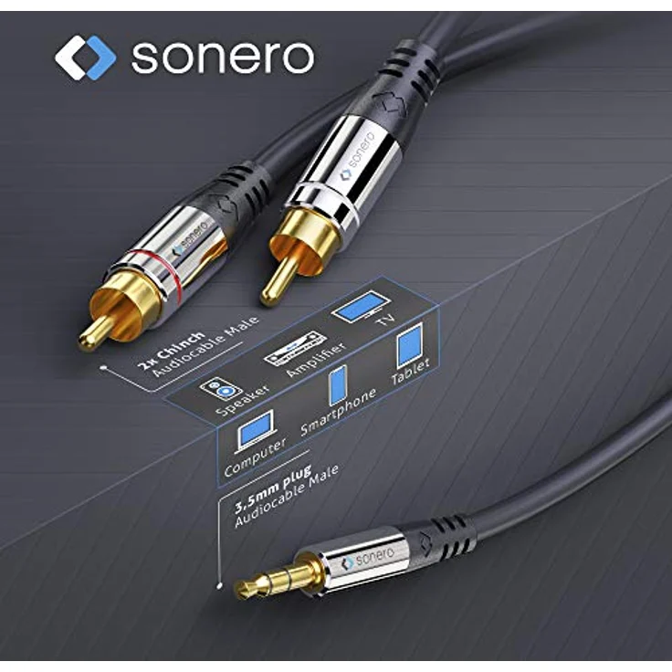 Sonero® Premium Audio Adapterkabel, 2,00m, 3.5mm Klinke auf 2x Cinch Stecker, vergoldete Kontakte, schwarz – Bild 3