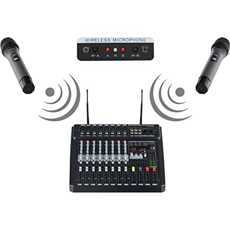 Pronomic Powermake 800 Powermischer - 8-Kanal-Mischpult - 2 UHF-Funkmikrofone - 760 Watt RMS-Leistung - 24Bit Multi-Effekt-Prozessor - Bluetooth®/USB-Player/Recorder - Grafischer Equalizer - Schwarz – Bild 4