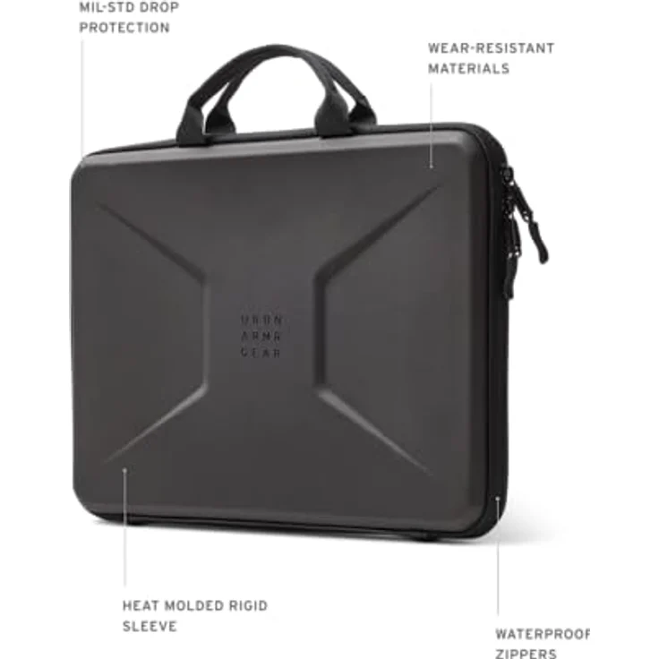 URBAN ARMOR GEAR Civilian Shock Sleeve Laptoptasche 13-14 Zoll, EVA Case mit Mikrovelourslederfutter, Tragegriff und doppelt unkomplizierten Reißverschlüssen, schwarz – Bild 4
