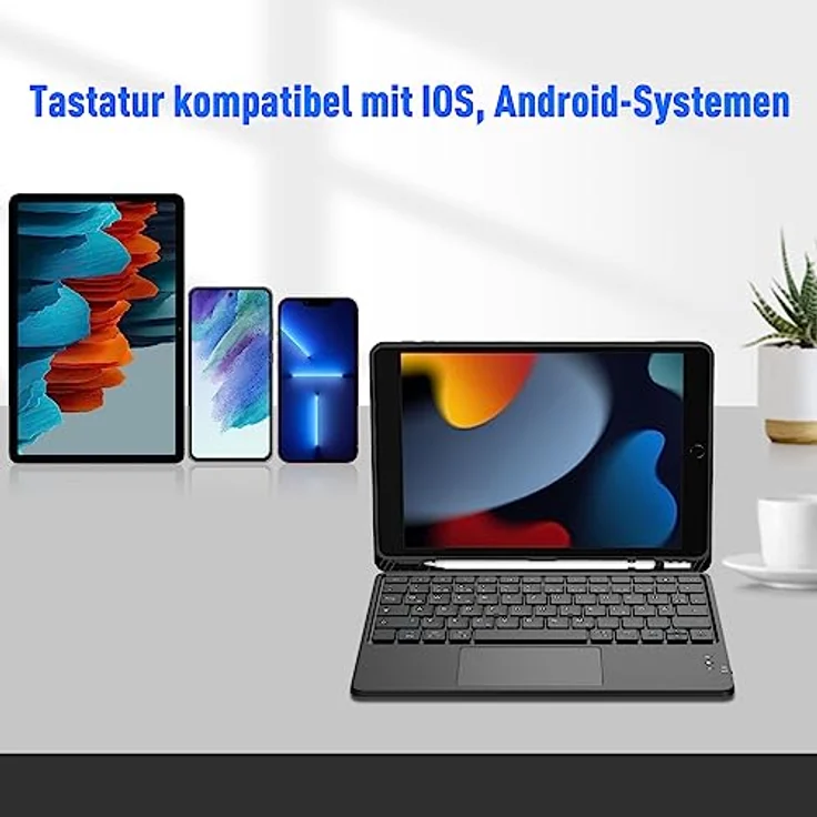 FINTIE Kabellose Bluetooth Tastatur mit Touchpad, Tablet Tastatur Deutsch Layout für iPad, Samsung Tablets, iOS, Android-Tablets, ultradünn, Schwarz – Bild 2
