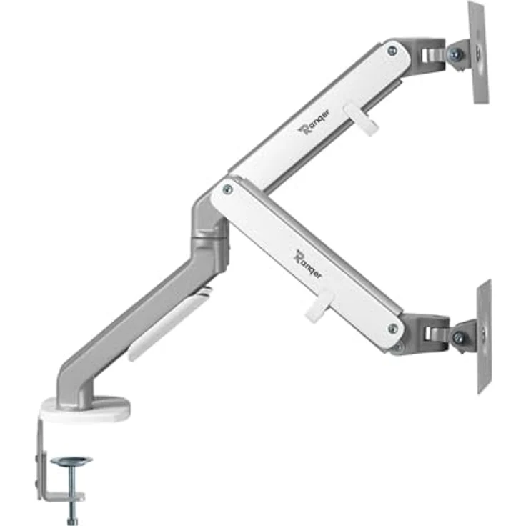 Ranqer Monitorhalterung Pro Dual, 2 Monitore, 17-35 Zoll, VESA 75 & 100 mm, Höhenverstellbar, 360° Rotation, Weiß – Bild 2
