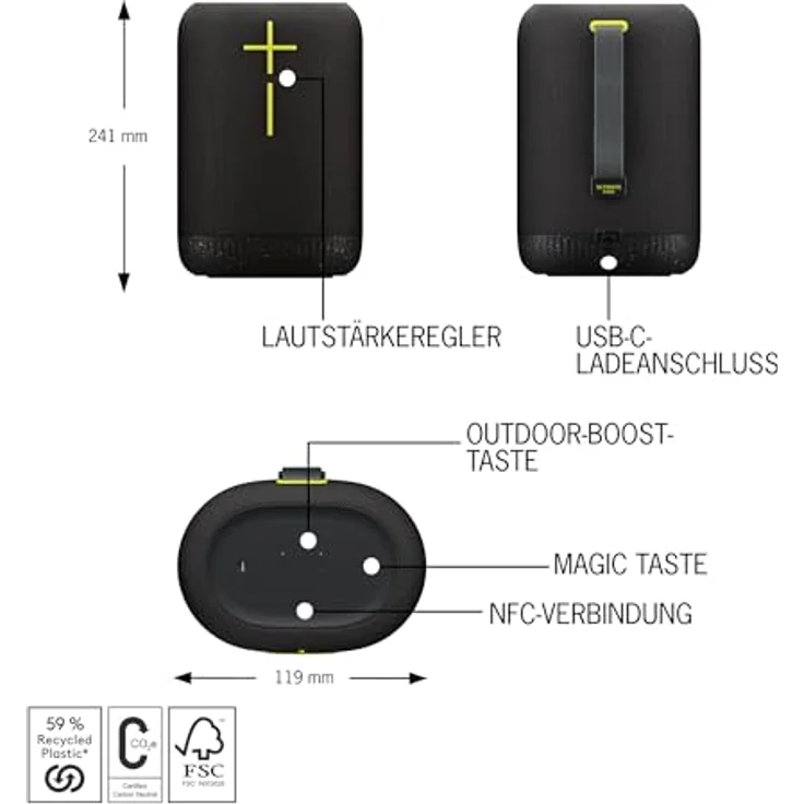 Ultimate Ears EPICBOOM, mobiler kabelloser Bluetooth-Lautsprecher, satte Bässe, immersiver 360-Grad-Sound, adaptiver EQ, wasserdicht IP67, schwimmfähig, 17 Stunden Akku, 55 m Reichweite, USB-C,Schwarz – Bild 5