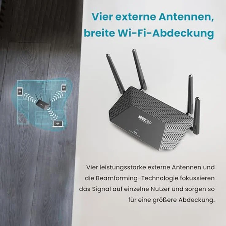 TOTOLINK Gigabit Dual Band AX1500 Router, Wi-Fi 6, bis zu 1501Mbps, Gigabit WAN und LAN Ports, problemloses Roaming - Schwarz – Bild 2
