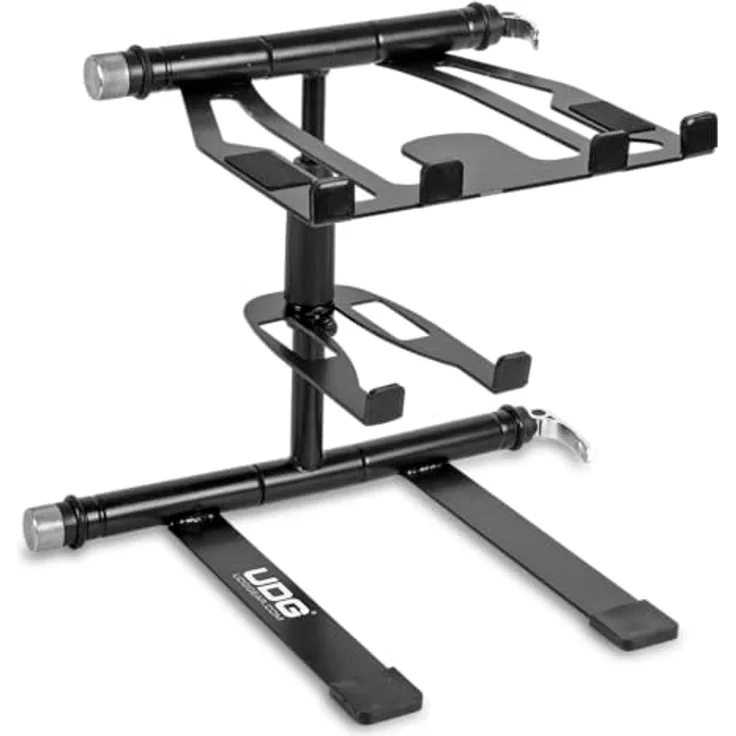 UDG Ultimate DIGI Laptop Stand Black, höhenverstellbarer Laptopständer für 13"-18" Laptops, max. Traglast 12 kg, mit Anti-Rutsch-Teller und abnehmbarem Unterteller