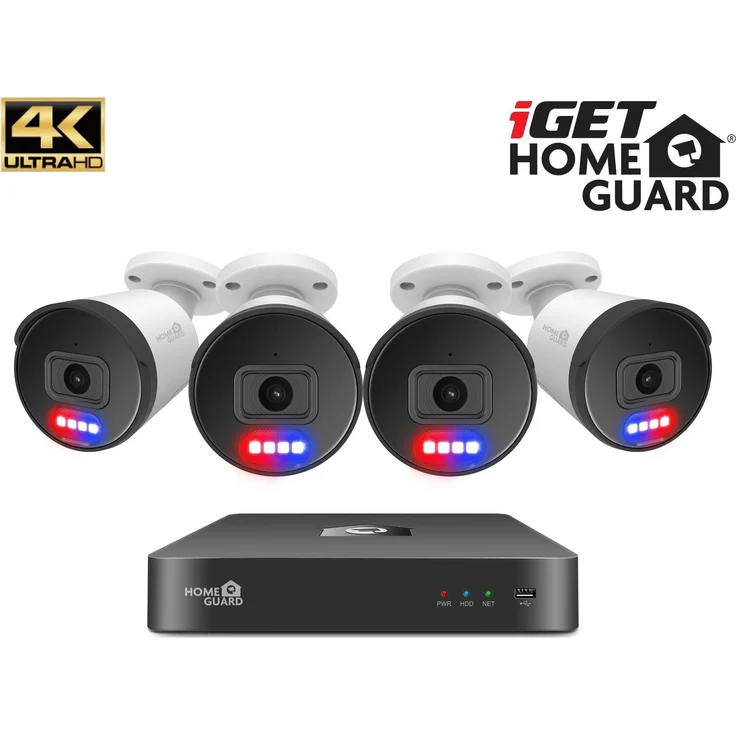 iGET HOMEGUARD HGNVK88504 Ultra HD 4K SMART Überwachungskamera-Set mit 8-Kanal NVR, bidirektionaler Audioübertragung und SMART Bewegungserkennung