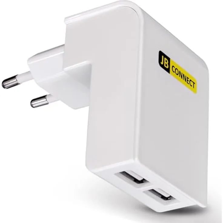 JB Connect 2-Port Ladegerät USB-A, universelles Netzteil mit 10,5 W Leistung, Platzsparender Winkelstecker, weiß
