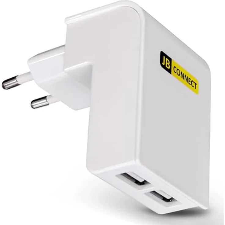 JB Connect 2-Port Ladegerät USB-A, universelles Netzteil mit 10,5 W Leistung, Platzsparender Winkelstecker, weiß – Bild 1