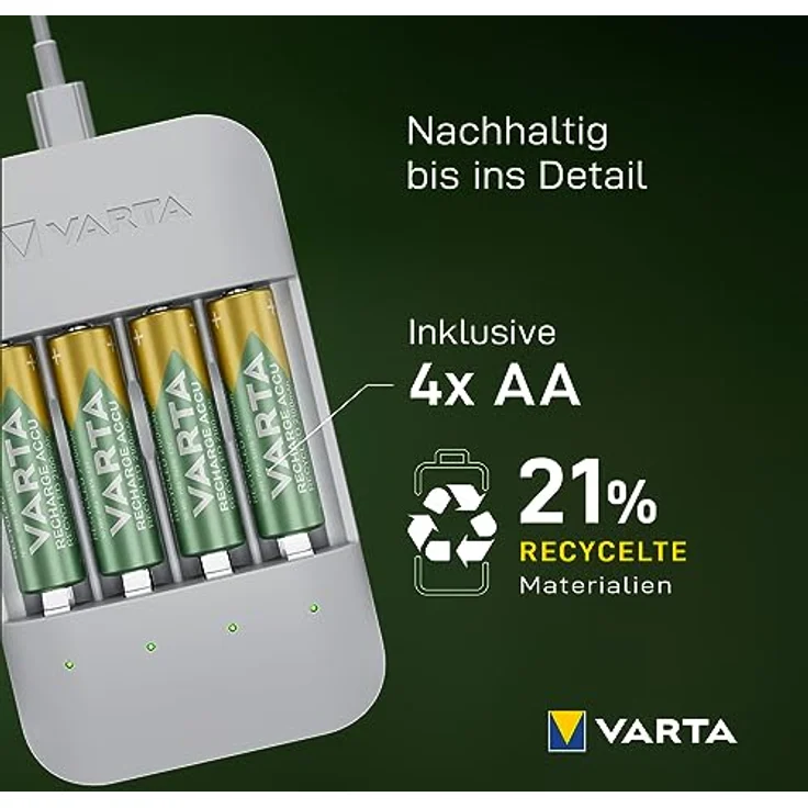 Varta Akku Ladegerät Eco Charger Pro, inkl. 4x AA 2100mAh, Gehäuse aus 75% recyceltem Material – Bild 5