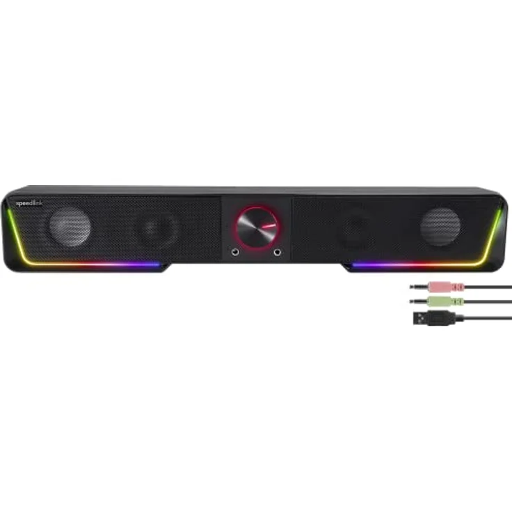 Speedlink Gravity RGB Stereo Soundbar – Lautsprecher mit Bluetooth-Verbindung für Smartphone/Tablet – RGB Beleuchtung – Kopfhörer- und Mikrofonanschluss, schwarz, SL-830200-BK – Bild 3