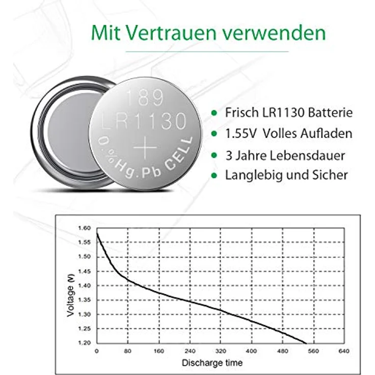 LiCB LR1130 20 Stück Alkaline Knopfzellenbatterien, AG10, 1,5V, hohe Leistungsabgabe, 3 Jahre Lagerfähigkeit, 100% Frischgarantie – Bild 3