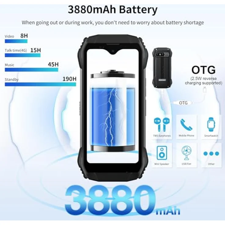 Blackview N6000(2023) Mini Outdoor Handy Ohne Vertrag, 16GB+256GB Helio G99 Outdoor Smartphone Android 13, 4.3" QHD+ Display 48MP+16MP Kamera Baustellenhandy, 3880mAh Akku Handy/NFC/Face ID/GPS/IP69K – Bild 4